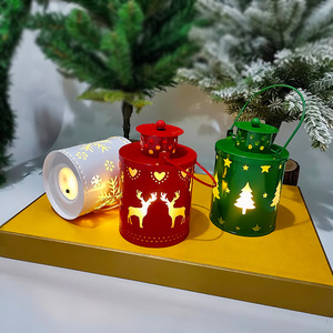 Nouvelle lanterne de Noël durable en fer forgé de style Art déco, motif flocon de neige rouge/<span class=keywords><strong>vert</strong></span>/blanc, LED, cadeau de Noël - Product Image 2