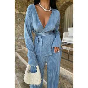 Conjuntos de Traje de Tela Arrugada Color Índigo para Mujer - Product Image 4