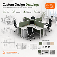 Poste de travail modulaire personnalisé pour 4 personnes avec cloison d'intimité, bureau en forme de L, solution de mobilier de bureau commercial tout-en-un