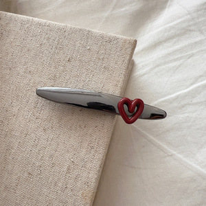 Pinza para el pelo de aleación con forma de corazón ondulado, rosa y plateada, tipo pico de pato para flequillo, estilo Y2K, unisex, 5 cm, de metal con perlas, de alta calidad, dulce - Product Image 3