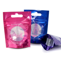 Emballage personnalisé avec logo gravé, couleur personnalisée, mini pinceau cosmétique, emballage en plastique mat avec fenêtre transparente, fermeture éclair, recyclable, support inclus