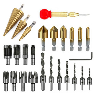 Juego de brocas eléctricas Pagoda: Broca avellanadora de tres puntas para madera con punzón de centrado y broca para tapones de madera - Product Image 5