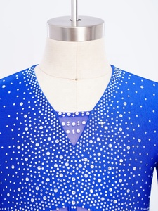 Girls V Neck Rhinestone Crop Top Mesh Long Sleeve Sparkle Dance Gymnastics Tops Kids Practice Wear Shiny Performance Custom - Product Image 3