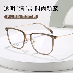 Montures de lunettes rectangulaires de style coréen M8105, couleur thé transparente, monture complète en titane IP, unisexe - Product Image 3