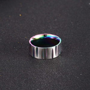 Men's <b>Titanium</b> Steel <b>Ring</b> Rainbow Wave Pattern Geometric Design Fashion Jewelry Gift - Product Image 3
