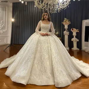 Jancember NS4406-1 Stylish Spring Wedding Dress Bridal Long Sleeve Plus Sizes Long Train Ball Gown