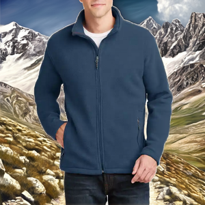 Veste polaire unie <span class=keywords><strong>bleu</strong></span> <span class=keywords><strong>marine</strong></span>/anthracite à col montant coupe-vent pour <span class=keywords><strong>homme</strong></span> unisexe de taille XL Manteaux d'<span class=keywords><strong>hiver</strong></span> à fermeture éclair complète - Product Image 2