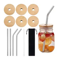 Bocaux Mason avec Couvercle en Bambou et Paille, Tasses en Verre de 16oz ou 24oz pour Thé Glacé, Bière, Café, Jus, Sodas – Idéal pour les Fêtes