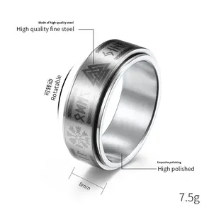Anillo Giratorio de Acero Inoxidable 316L con Texto Vikingo Nórdico que No se Destiñe, Anillo de Pareja con Runas para Aliviar el Estrés, Joyería para Regalo de Festividades - Product Image 2