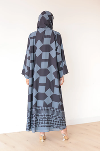 LEDUO Ramadan Eid Casual Loose Fit Long Sleeve Geometric <b>Print</b> Hood Open <b>Islamic</b> Abaya - Product Image 2