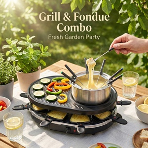 Grill électrique <span class=keywords><strong>de</strong></span> table 2 en 1, <span class=keywords><strong>raclette</strong></span>, barbecue d'intérieur antiadhésif pour 8 personnes, idéal pour <span class=keywords><strong>la</strong></span> <span class=keywords><strong>fondue</strong></span> au fromage et au chocolat - Product Image 1