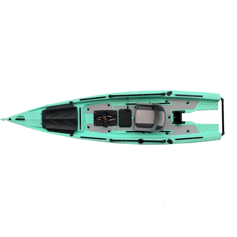 ゼロカヤックソロスキフ回転成形ポリエチレンボートプラスチック釣りカヌー/カヤック電気モータープロペラフィンペダルドライブ付き
