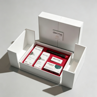 Boîte cadeau rigide à double porte blanche personnalisée avec insert en velours rouge, logo, emballage cosmétique pour soins de la peau, boîtes cadeaux d'entreprise, cadeau d'affaires