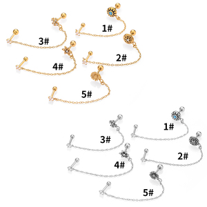YW 18K Chapado en oro de acero inoxidable Zirconia cúbica <span class=keywords><strong>Doble</strong></span> colgante Oreja Cartílago Stud Helix Piercing Pendientes Stud - Product Image 2