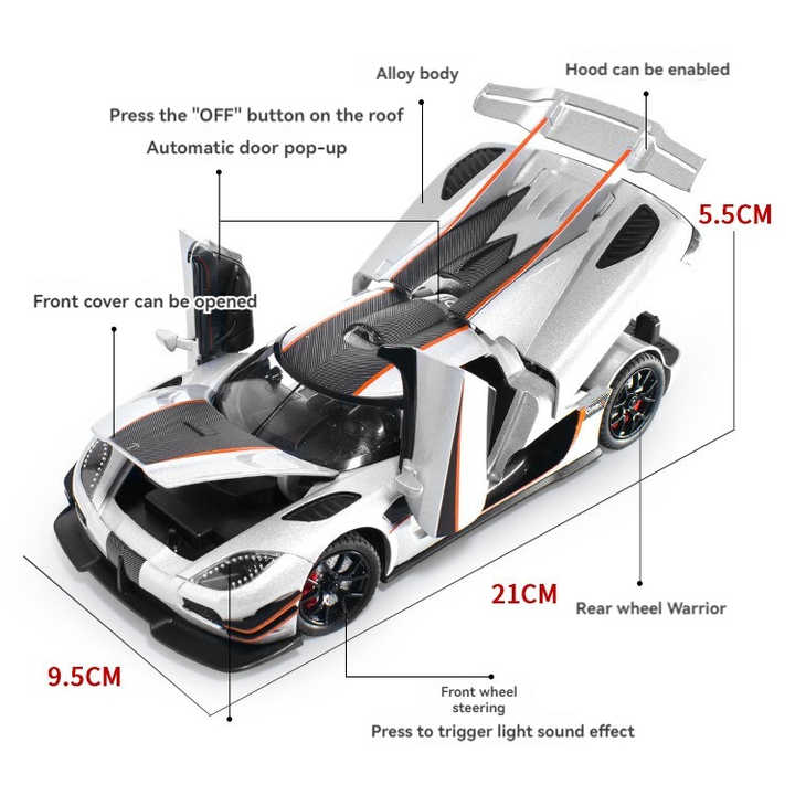 Diecast model car 124 kng One 1 with sound and light pullback door