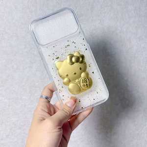 Coque de téléphone en feuille d'or époxy pour iPhone 17 Air, coque de téléphone Apple 16 15 Plus, coque de téléphone Lucky Cat 13 Pro Max, coque de téléphone - Product Image 1