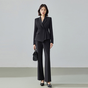 Women's Professional Suit Set Navy Blue Wool Blend Anti-Wrinkle Skirt Pants Option For Office Commute Workwear - Product Image 4