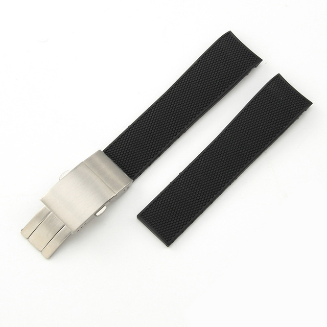 Vulcanized Rubber Watch Strap With Deployment Clasp for Longine Hydroconquest L3 Conquest Integrated Curved End FKM Rubber Strap
