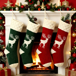 Chaussettes <span class=keywords><strong>de</strong></span> <span class=keywords><strong>Noël</strong></span> tricotées <span class=keywords><strong>à</strong></span> motif renne, décorations suspendues pour cheminée, ornements <span class=keywords><strong>de</strong></span> fête, cadeau pour enfants et adultes - Product Image 1