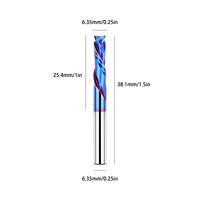 Fresa de carburo nano azul de 1/4 de pulgada y 2 filos HRC65 para router CNC, cortador de fresado OEM para madera, plástico y aluminio