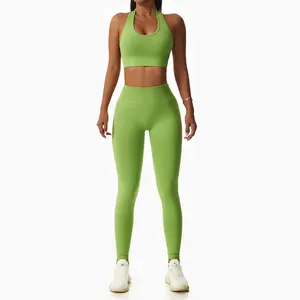 TZ6466 S-XL Fitness egzersiz Activewear spor dikişsiz halter spor sutyen naylon 2 parça Yoga atletik kadınlar için Set giymek