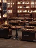 Ensemble de mobilier de bar personnalisable en bambou américain sur mesure, style vintage, avec banquette de whisky, table ronde/carrée, pour bistro commercial