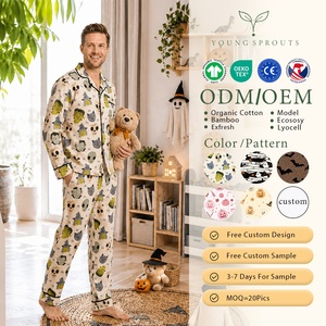 Men Organic Cotton Button Front Daddy <strong>Me</strong> <strong>Outfits</strong> Monster Skull Print Halloween Family Photos Low MOQ Custom Design Children OEKO - Product Image 1
