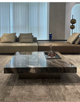 2024 meubles de salon de luxe italiens haut de gamme en bois moderne plaque de roche Table basse venise marron marbre carré nouveau