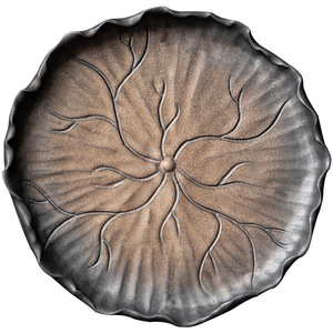 Plateau à thé en céramique, motif feuille de lotus, en poterie rustique dorée, pour service de thé Kung Fu, avec rangement et plateau de préparation à sec, style chinois rétro - Product Image 4