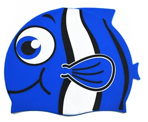 Gorro de natación de silicona resistente al agua para niños, gorro de baño de peces de dibujos animados para niños y niñas