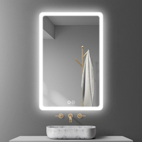 Cermin Pintar Kaca Modern Mewah dengan Lampu LED di Belakang, Layar Sentuh Persegi, Sakelar Sensor, Bingkai Aluminium Alloy, untuk Dinding Ruang Tamu Hotel