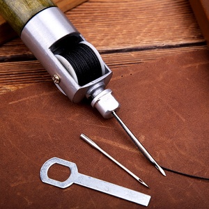 High Quality Handmade Leather Craft Hand <b>Tools</b> Carving Wax Line Wood Handle Awl Leather Sewing Machine - Product Image 3