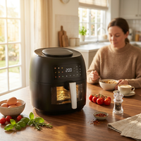 Friteuse à air numérique sans huile 1800W 8L, économe en énergie, avec menus, pour cuisiner pizza, rôtir poulet, en acier inoxydable, OEM