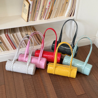 Bolsos cilíndricos de lunares 2026 para mujer, bolso de hombro y axila color caramelo con cremallera y costuras