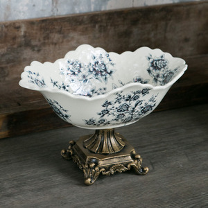 Décoration d'intérieur Assiettes à fruits en céramique vintage avec support doré Panier à fruits en <span class=keywords><strong>porcelaine</strong></span> à fleurs pour mariage - Product Image 5