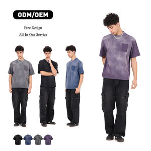 Camiseta de Manga Corta para Hombre, Estilo Vintage, 100% Algodón Lavado, con Bolsillo, Efecto Desgastado, Venta al Por Mayor - Product Image 1