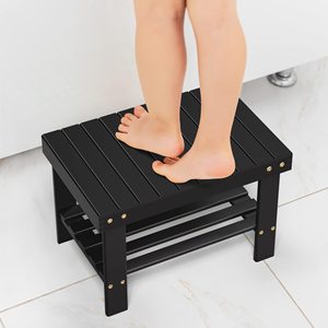 Bathroom Storage Stool Double Layer Bamboo <b>Bench</b> With Storage Compartment Shoe <b>Rack</b> Entryway Door Storage - Product Image 1