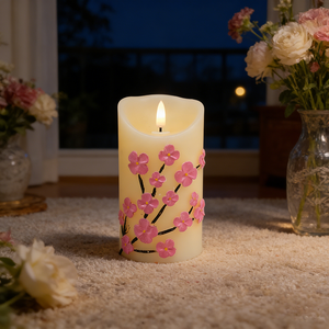 <span class=keywords><strong>Bougie</strong></span> électronique <span class=keywords><strong>LED</strong></span> à motif de fleurs de prunier avec flamme 3D, alimentée par piles, décoration romantique pour Noël et le Nouvel An - Product Image 4