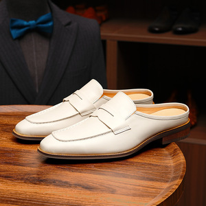 Mocassins pour hommes en cuir véritable à bout fermé, chaussures décontractées classiques blanches - Product Image 3