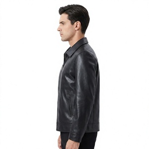 OEM Service Online Sale Best Quality <b>Men's</b> Genuine <b>Leather</b> Winter <b>Jacket</b> Stand Collar Waterproof Windproof High Street Zipper - Product Image 3