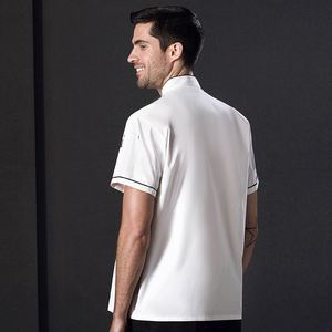 Vêtements de chef professionnels noirs à manches courtes pour la cuisine, bar, uniforme de chef doux avec poche, veste de <span class=keywords><strong>cuisinier</strong></span> unisexe respirante - Product Image 5