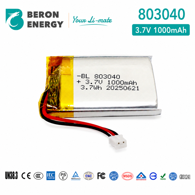 OEM 3.7V 1000mAh 803040 Rechargeable  Lithium Polymer Battery  with BMS UN38.3 for Portable Thermal Printer Smart Insulated Mug