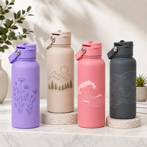 Custom Modern Abstract Line Art & Lettering Stainless Steel Camping Water Bottle Flip Lock <b>Lid</b> Leakproof <b>Reusable</b> Vacuum Flask - Product Image 5