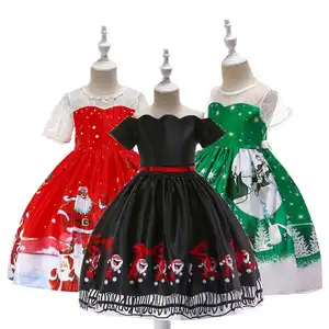 Kids Holiday Party Clothes Girls Christmas Dress Fashion Children Prints Pattern Dresses 4-10 Years Christmas Children Dress