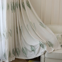 Rideaux Translucides Brodés Motifs Plantes Aquatiques Style Américain Simple et Élégant en Tissu de Lin Épais Intégré