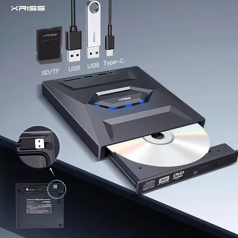 USB3.0 Type C DVD CD External DVD Drive Plug and Play CD Burner Tray Type Read-write Recorder for PCs