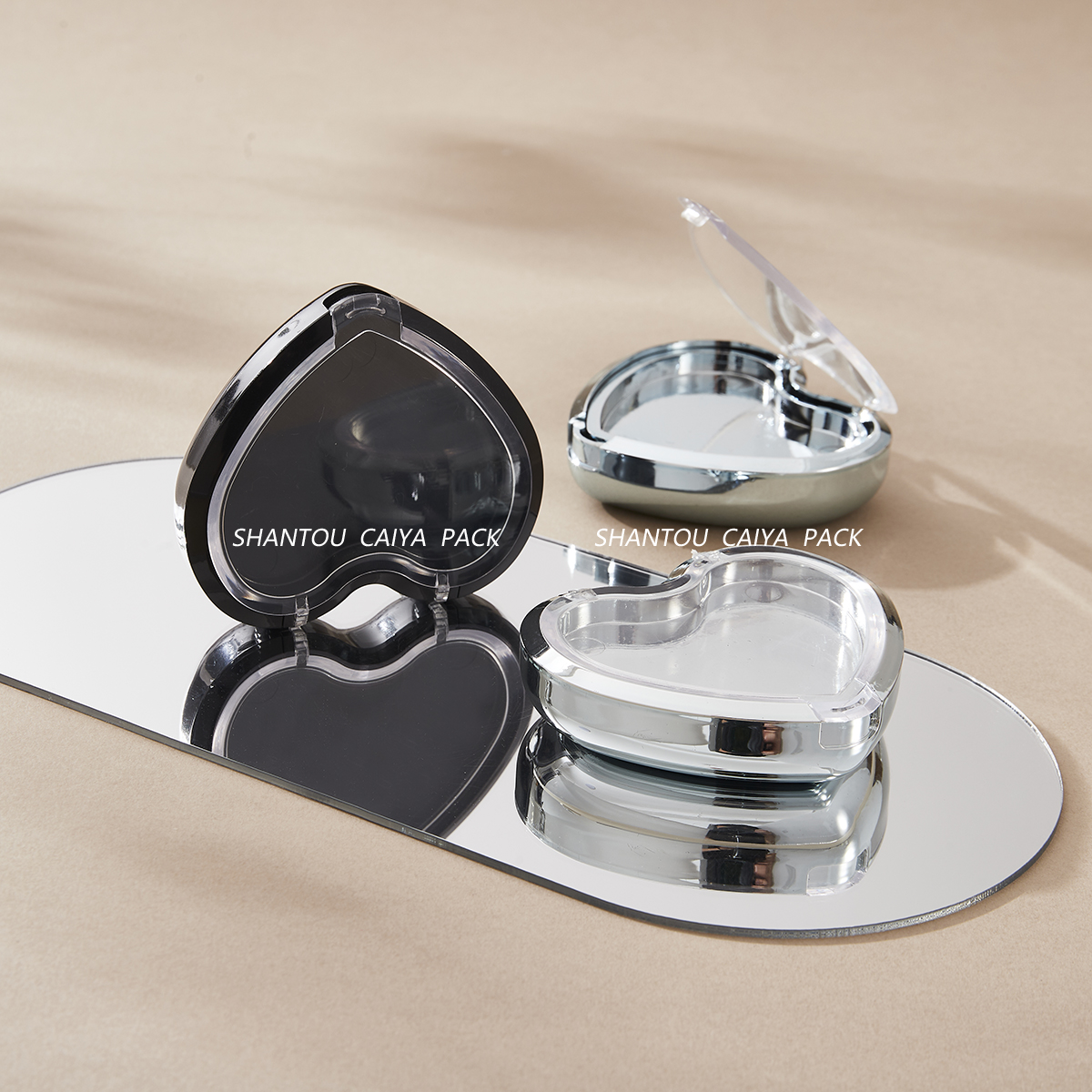 CAIYA Clear Cover Cute Double Layer Heart Shape Empty Eye Shadow Compact Case Blusher Container Eyeshadow Highlighter Palette
