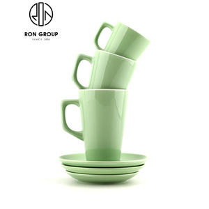 Cốc Cao Tái Sử Dụng Bằng Sứ Nhà Hàng Giá Rẻ Bán Buôn Cốc Cà Phê Gốm Màu Đen Mờ Sữa Trà Tùy Chỉnh Kèm Thìa Và Đĩa - Product Image 5