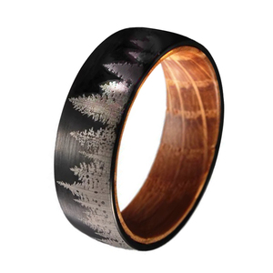 Cheng Jewelers Venta al por Mayor de Anillos de Boda de Lujo Modernos con Incrustaciones de Madera, Carburo de Tungsteno y <span class=keywords><strong>Plateado</strong></span>, Diseño <span class=keywords><strong>Bosque</strong></span> Navideño - Product Image 5