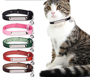 <span class=keywords><strong>Collar</strong></span> personalizado de lujo ajustable para mascotas, <span class=keywords><strong>collar</strong></span> de gato de cuero auténtico, con campana - Product Image 1